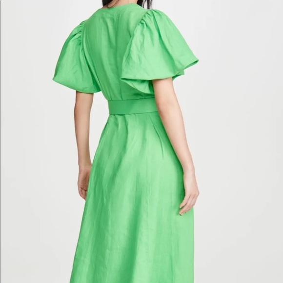 NICHOLAS Troy Dress Green Linen Midi Button Front Puff Sleeves US 4 Small - Picture 8 of 16